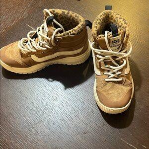 Vans Tan High-Top Boots with Leopard Print